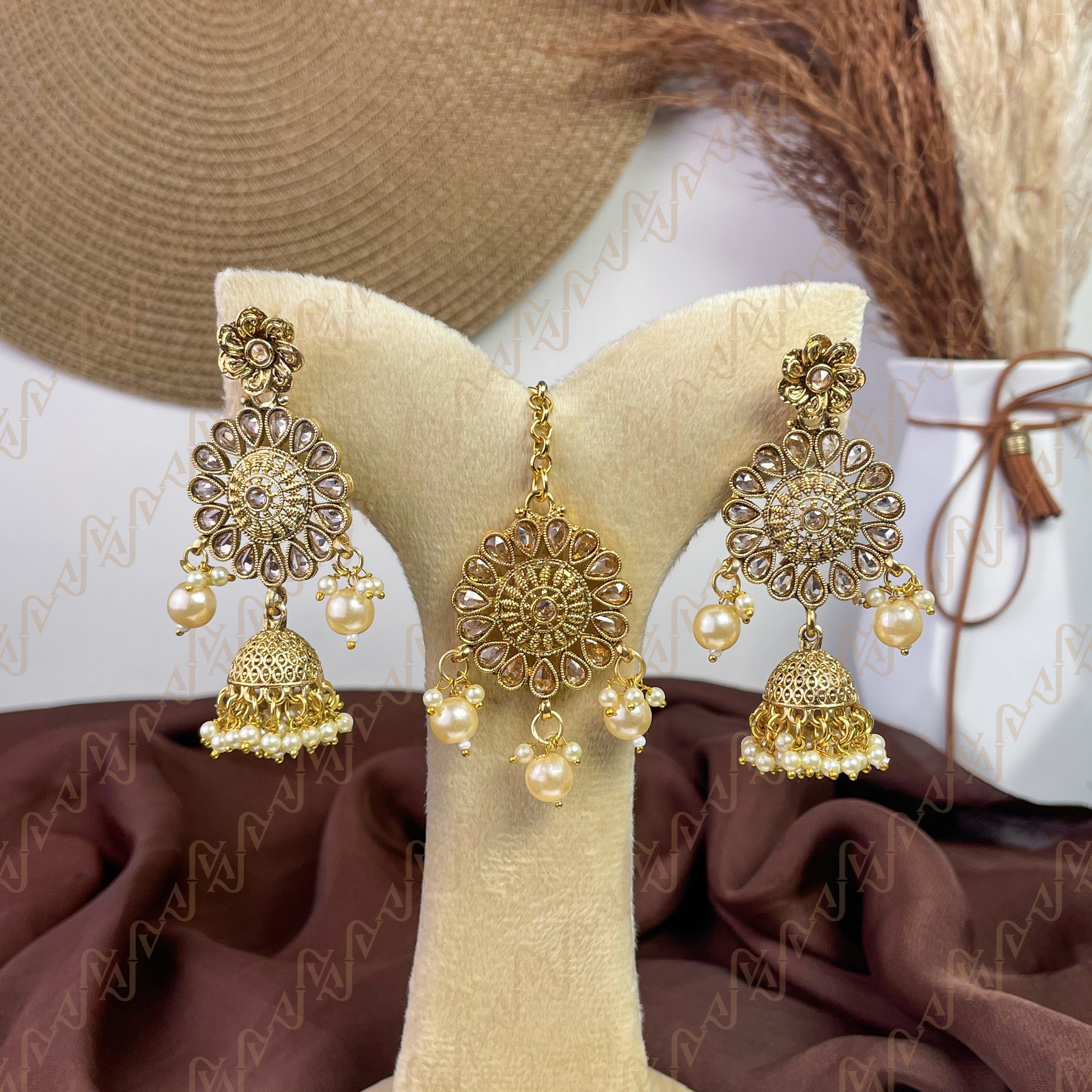 Eternal Shine Polki Copper Earring & Tikka Set