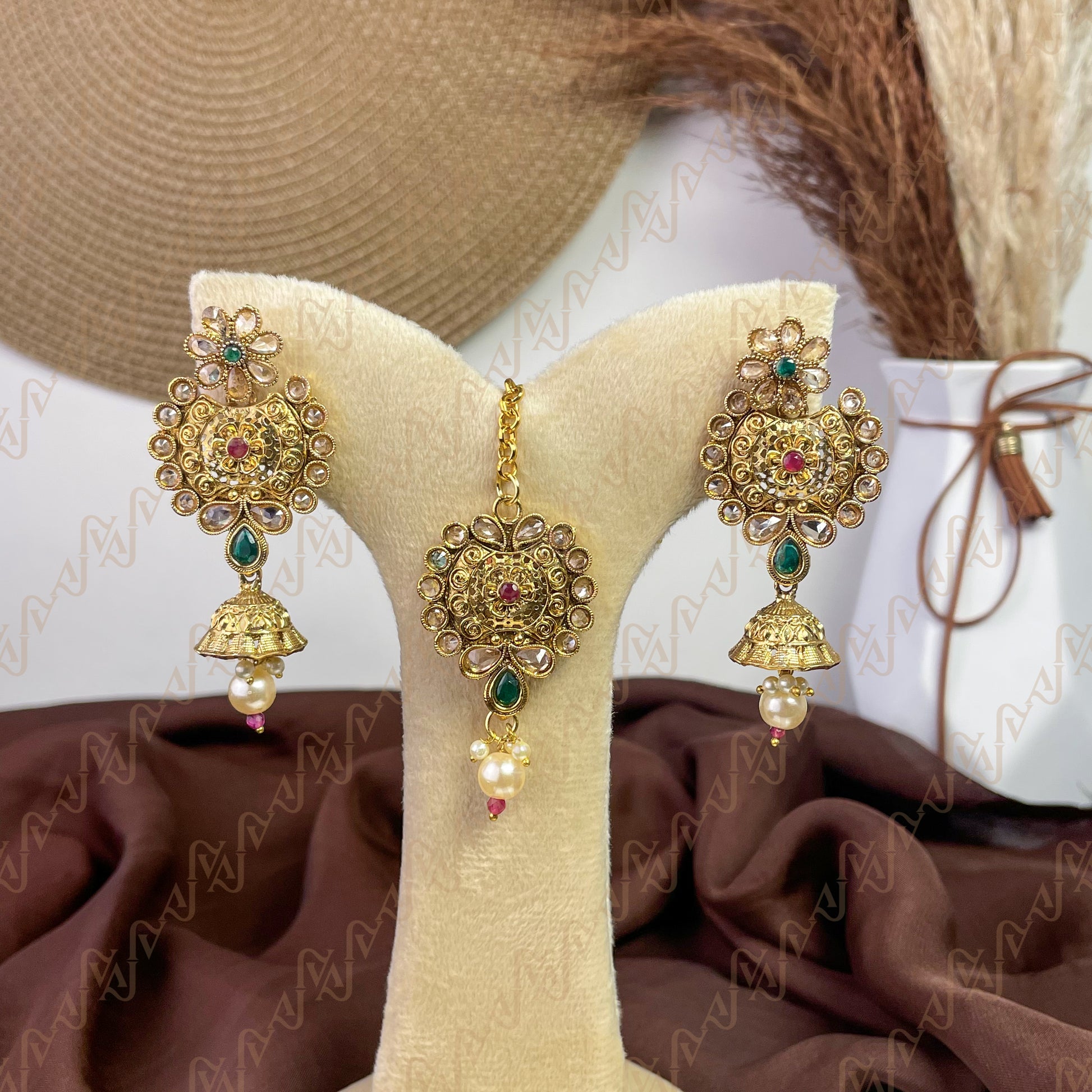 Celestial Aura Polki Copper Earring & Tikka Set