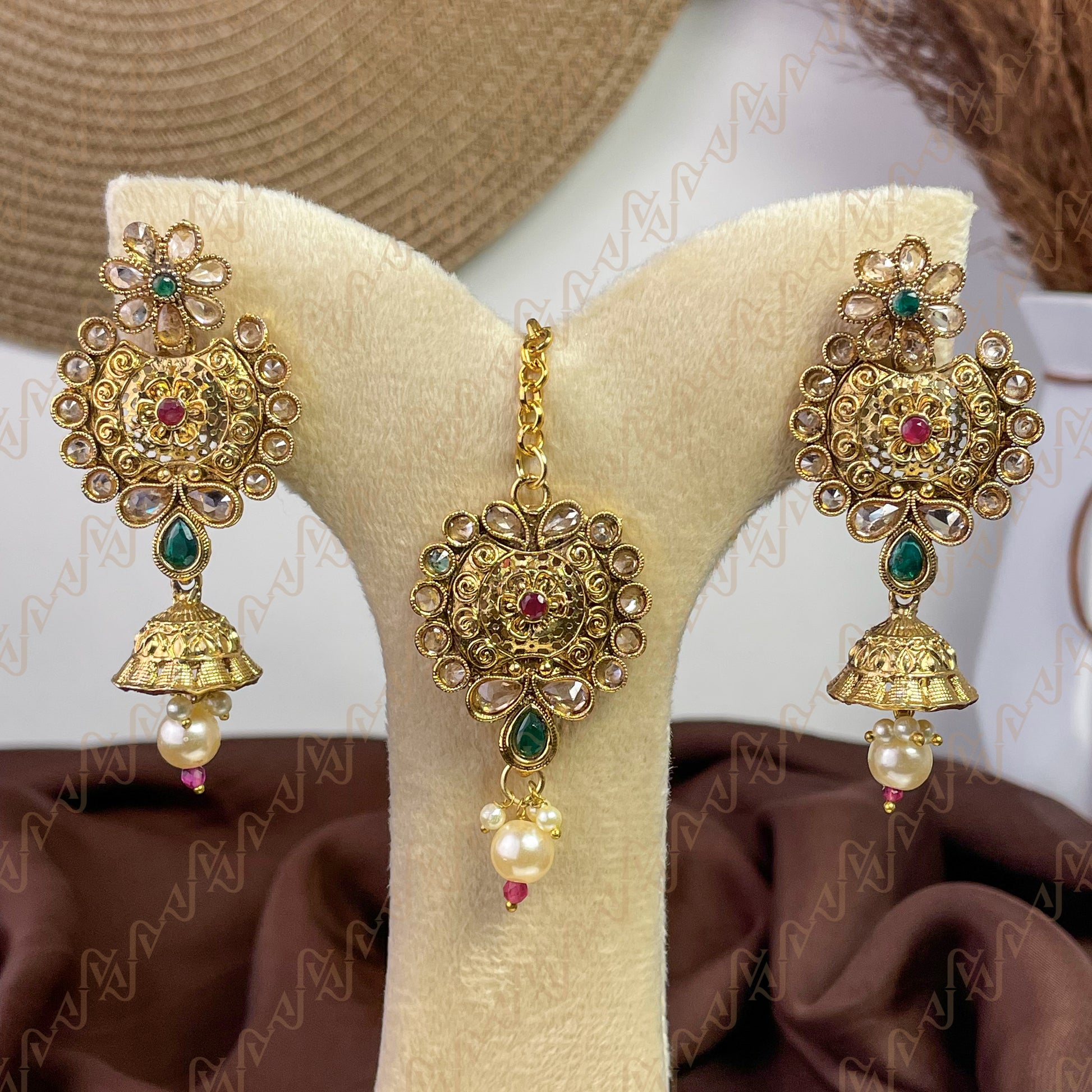 Celestial Aura Polki Copper Earring & Tikka Set