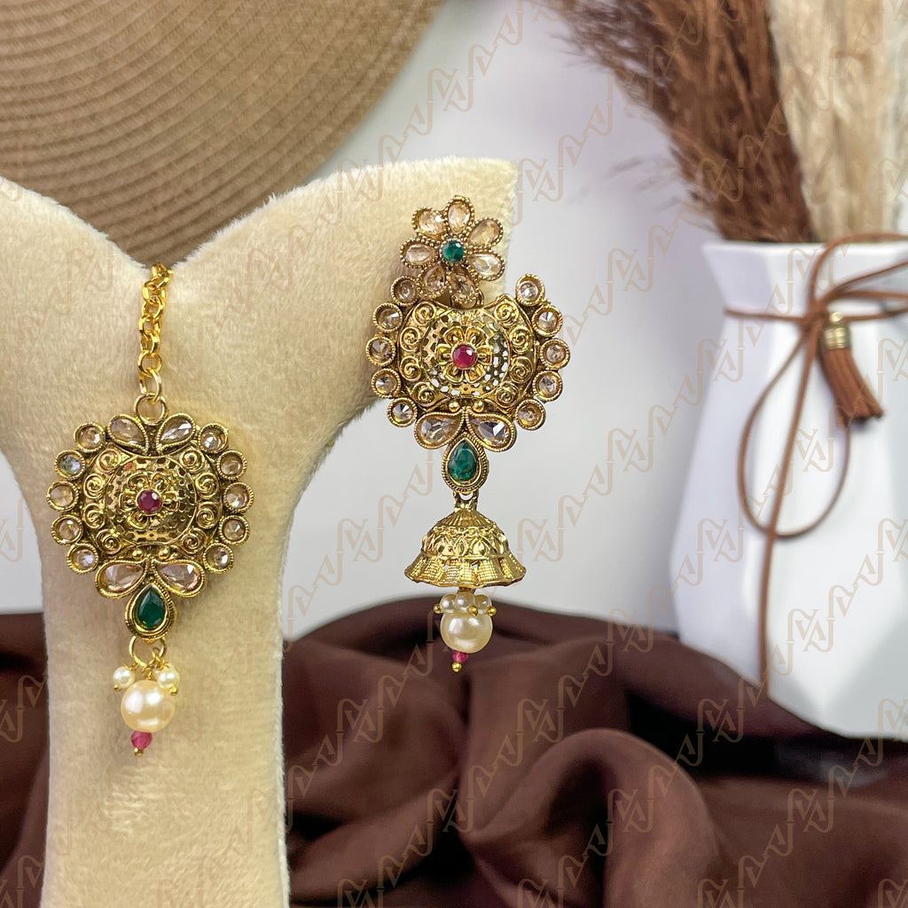 Celestial Aura Polki Copper Earring & Tikka Set