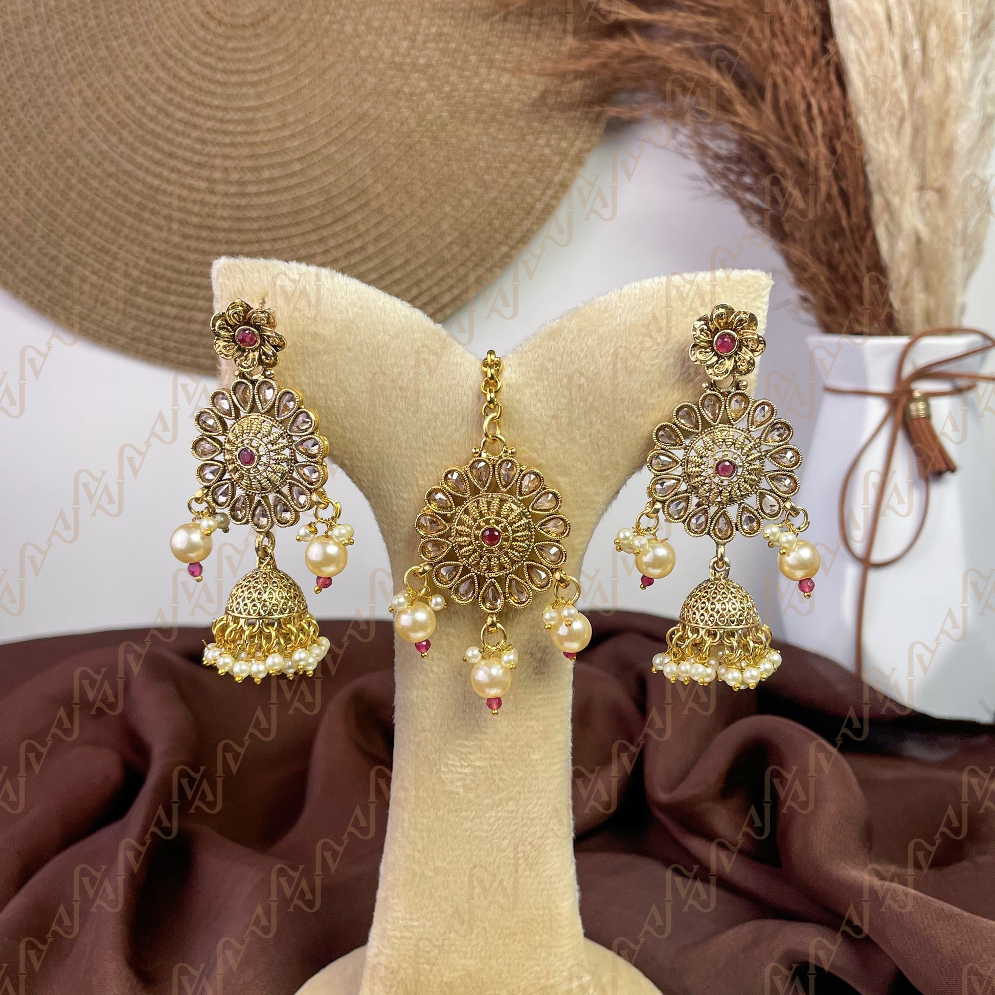 Ethnic Grace Polki Copper Earring & Tikka Set