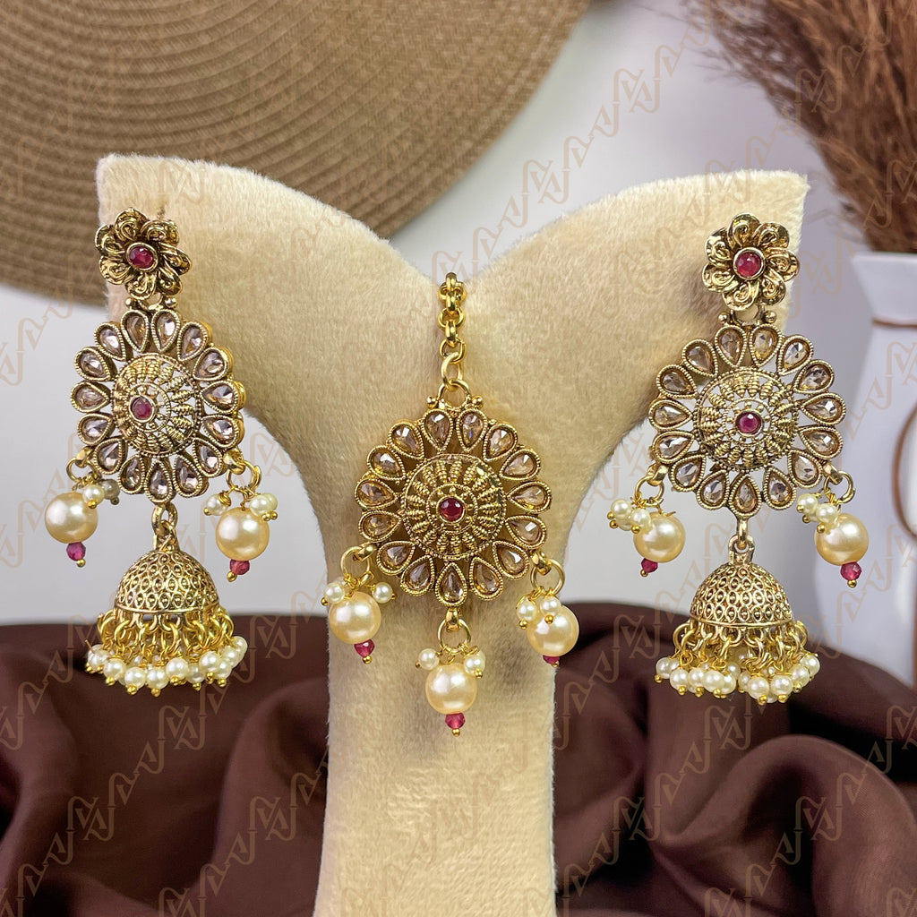 Ethnic Grace Polki Copper Earring & Tikka Set