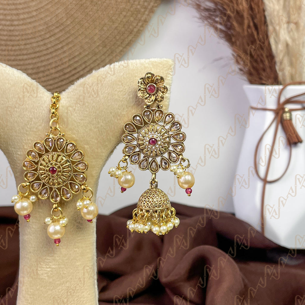 Ethnic Grace Polki Copper Earring & Tikka Set