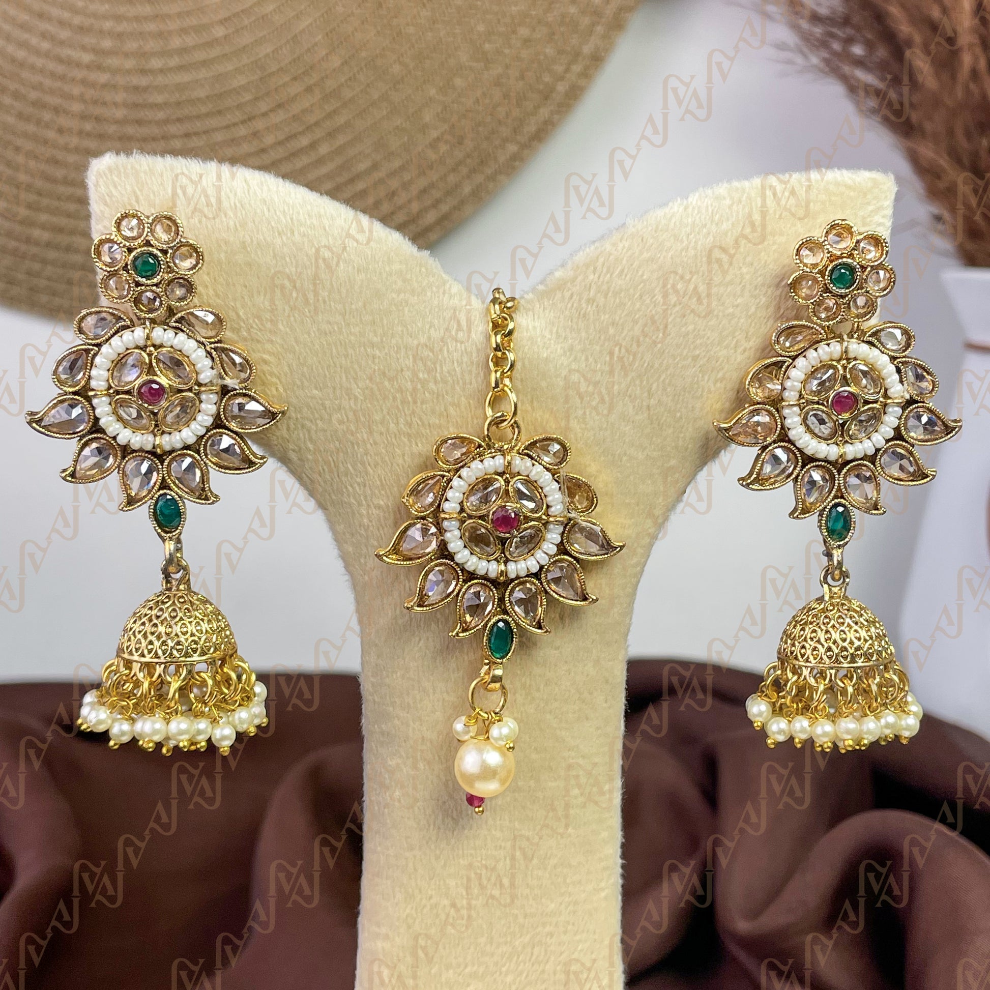 Vintage Royal Polki Copper Earring & Tikka Set