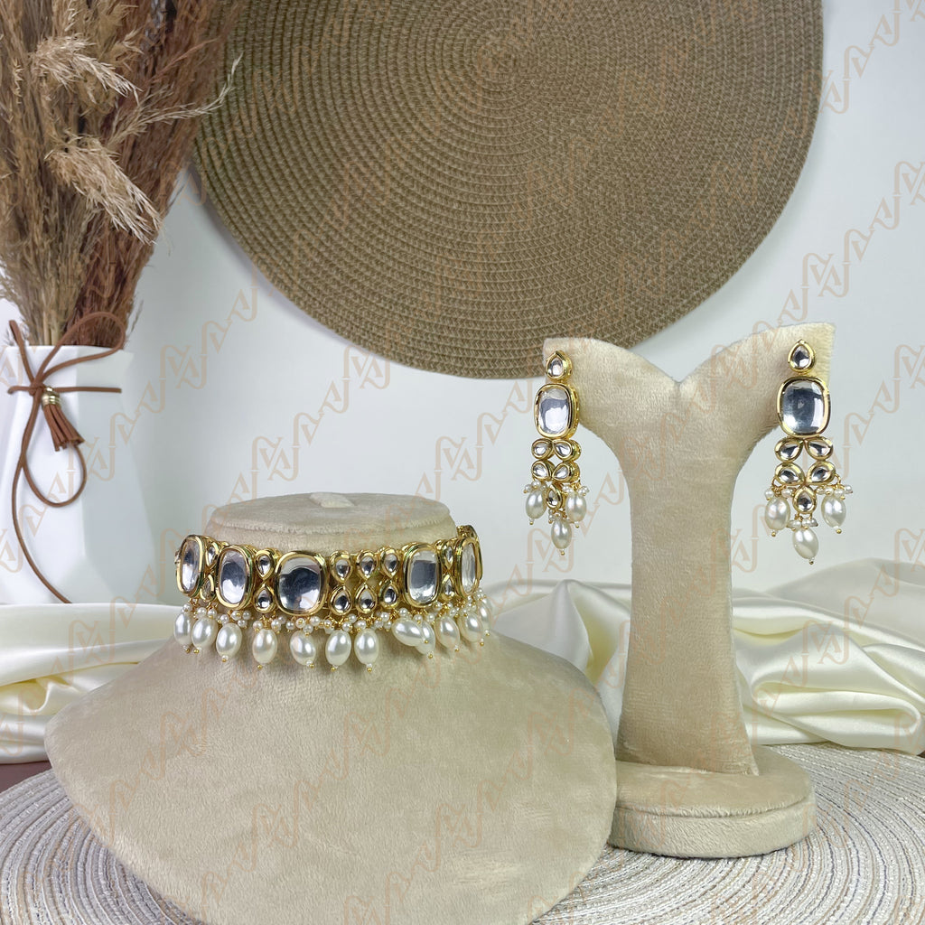 Shimmer Pearl Kundan Choker Set