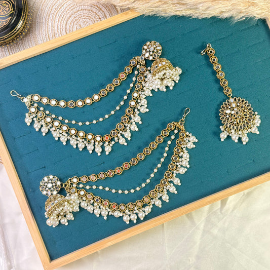Circular mirror Tikka Sahara Kundan Earrings