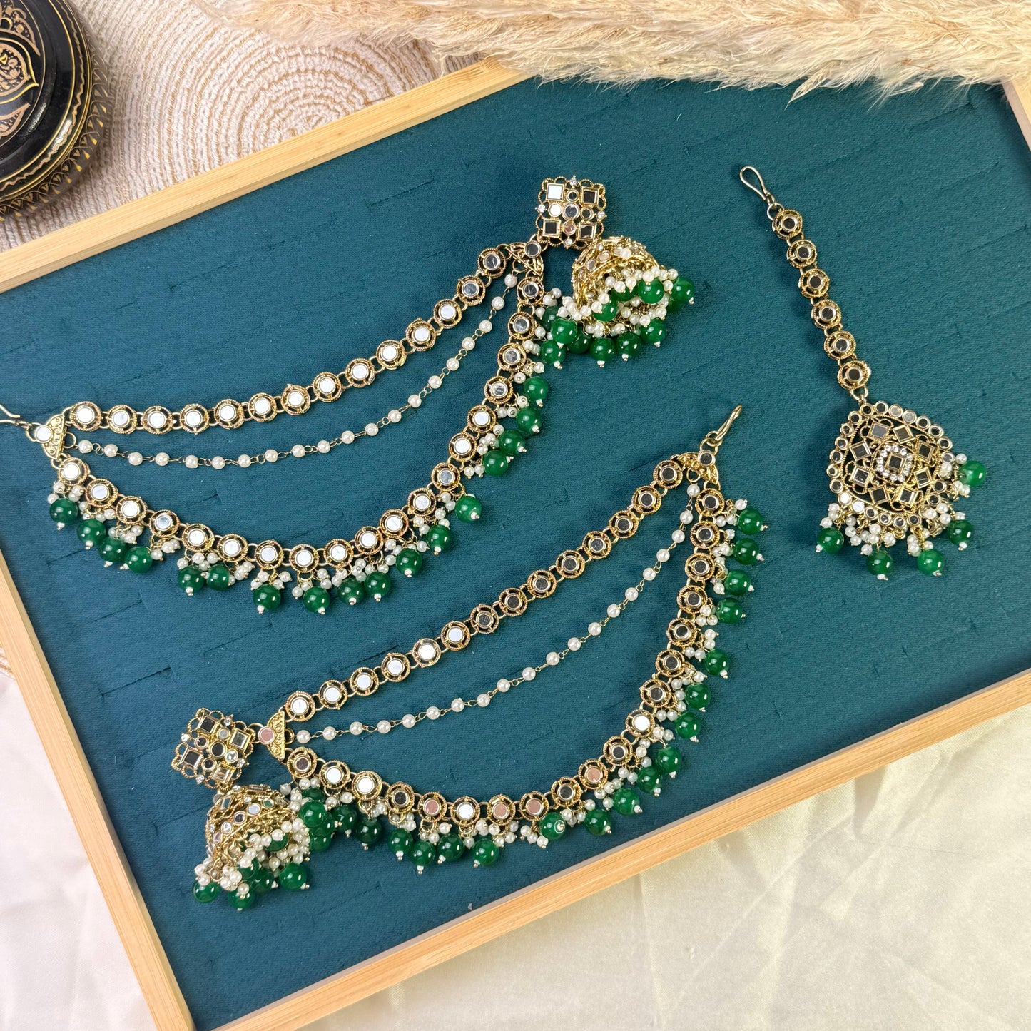 Pearl white multi strand Tikka Sahara Kundan Earrings