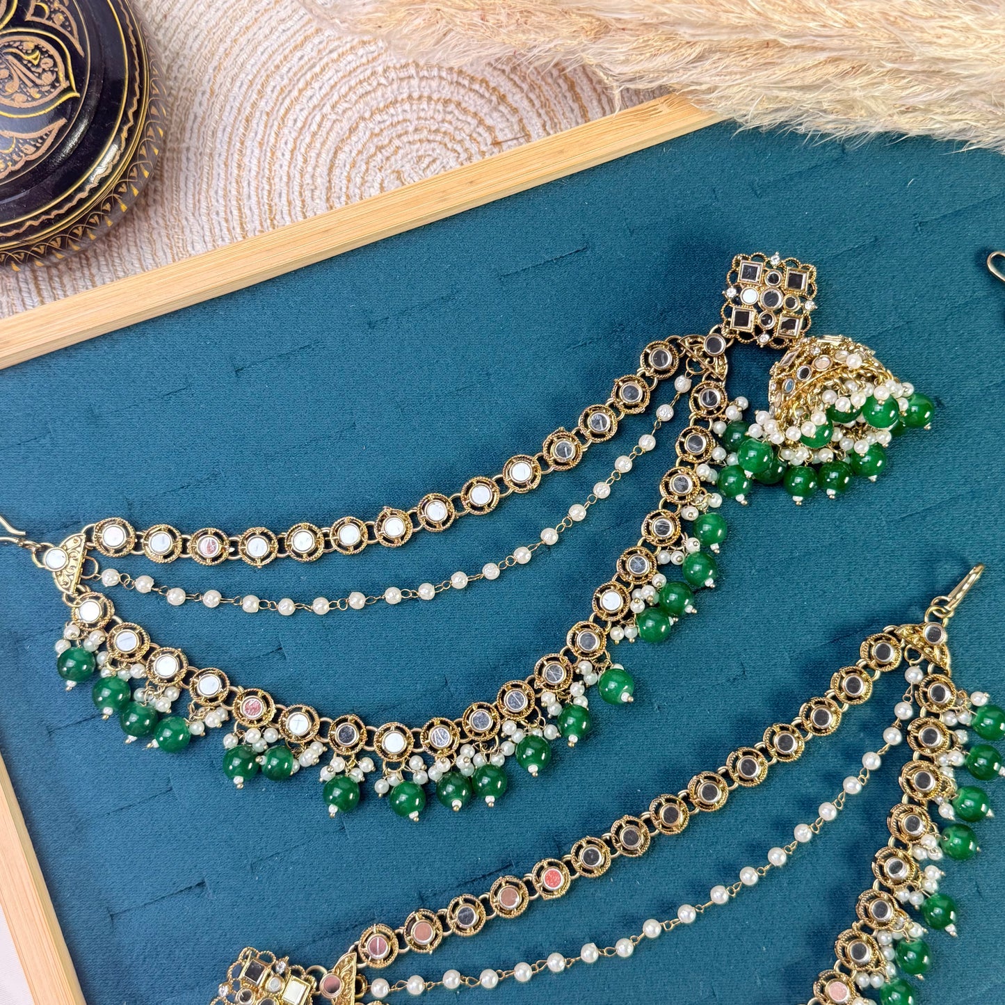 Pearl white multi strand Tikka Sahara Kundan Earrings