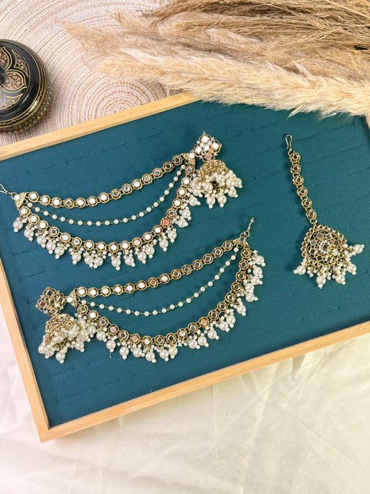 Teardrop emerald halo Tikka Sahara Kundan Earrings