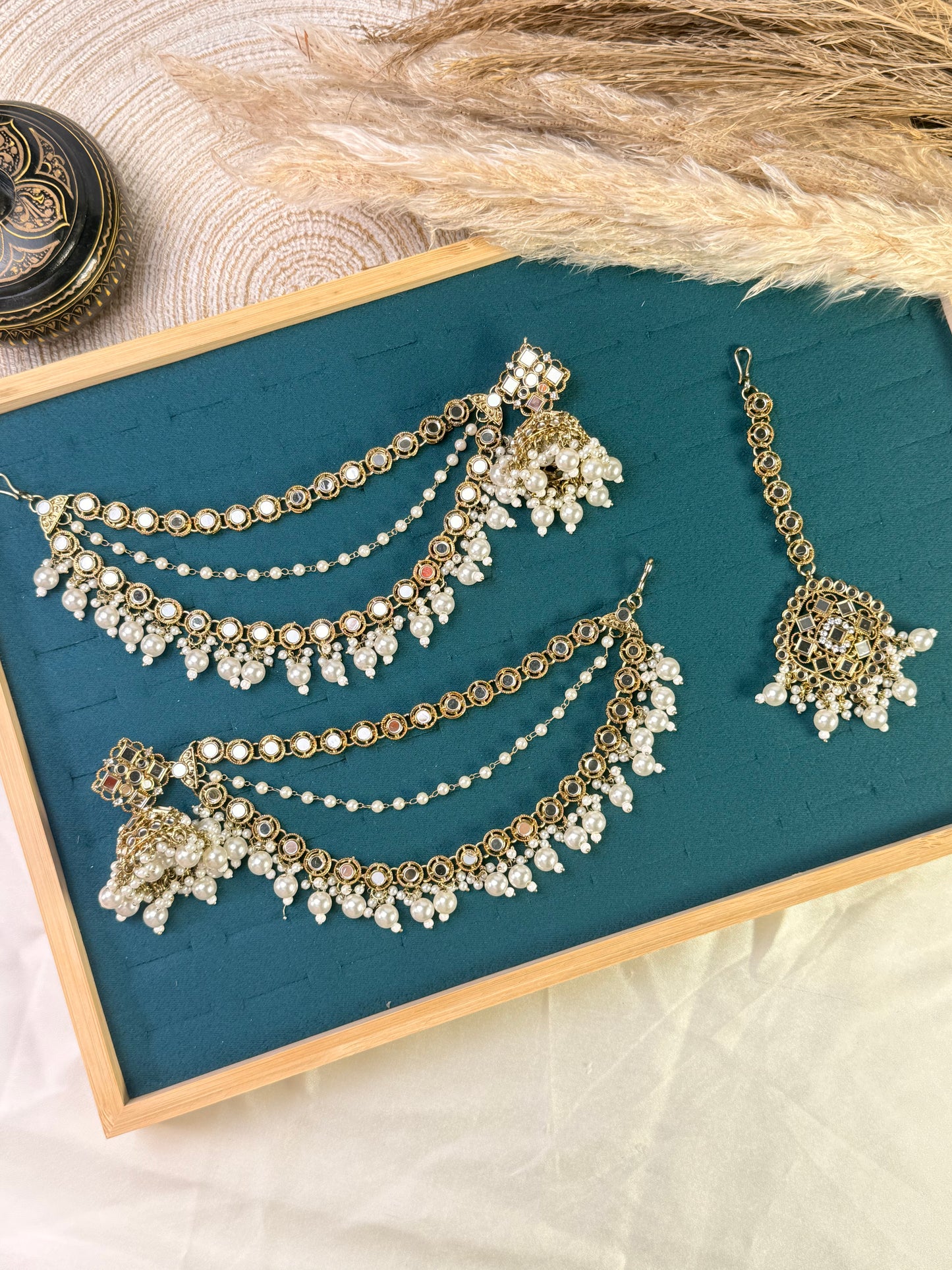 Teardrop emerald halo Tikka Sahara Kundan Earrings