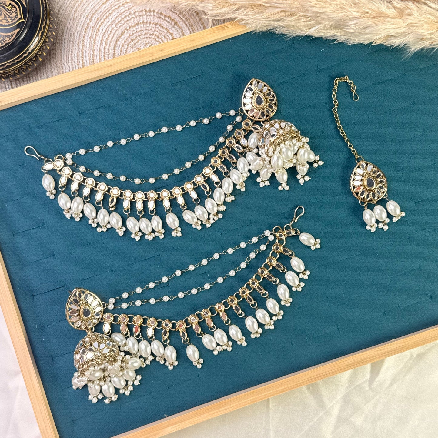 Ivory droplet floral Tikka Sahara Kundan Earrings