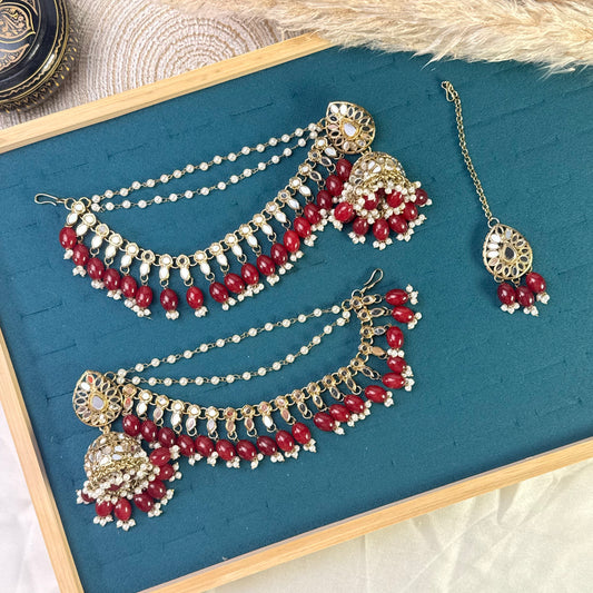 Classic golden pearl Tikka Sahara Kundan Earrings