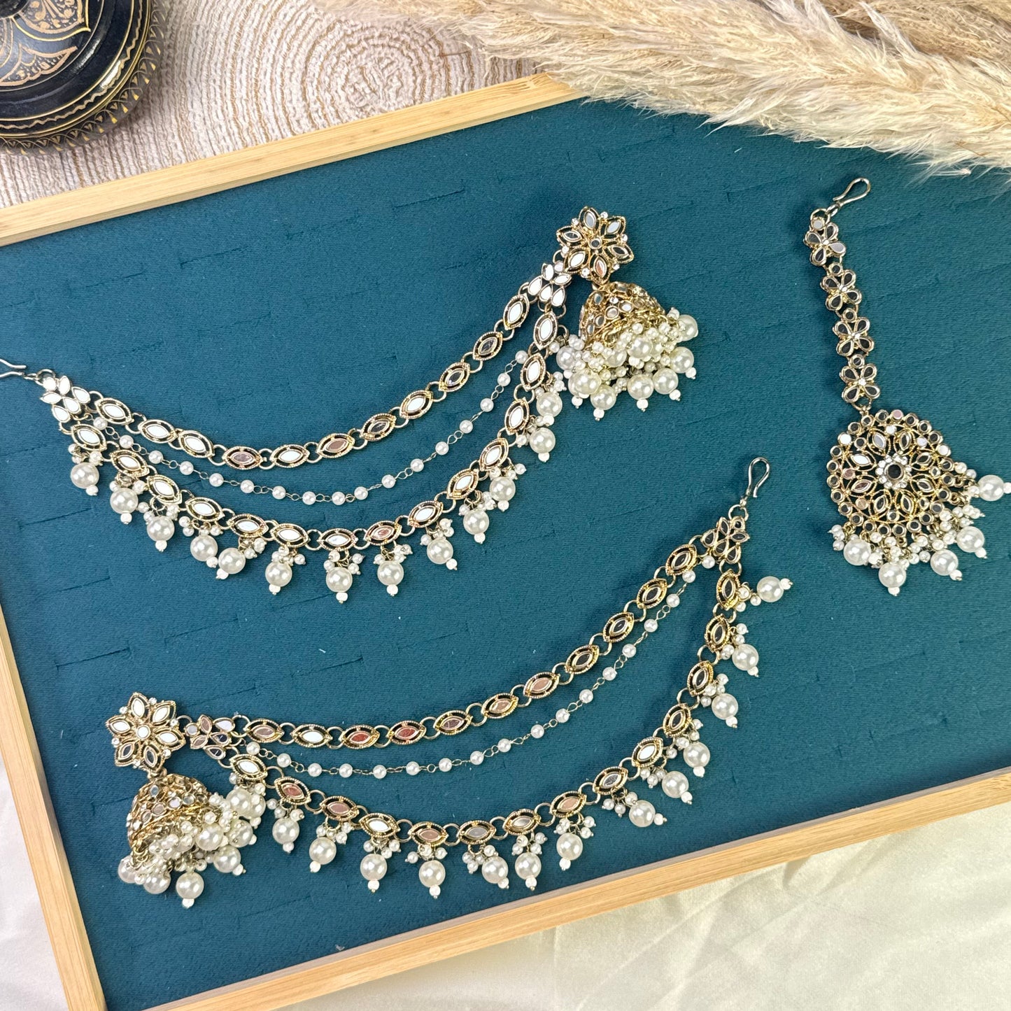 Forest green jhumka Tikka Sahara Kundan Earrings