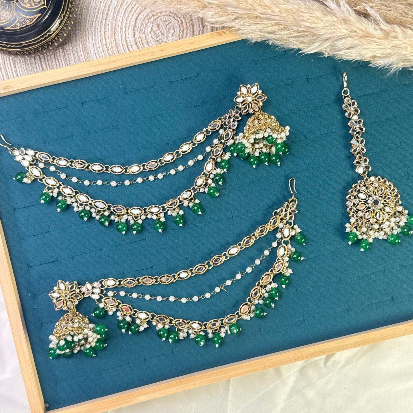 Crimson beaded heritage Tikka Sahara Kundan Earrings