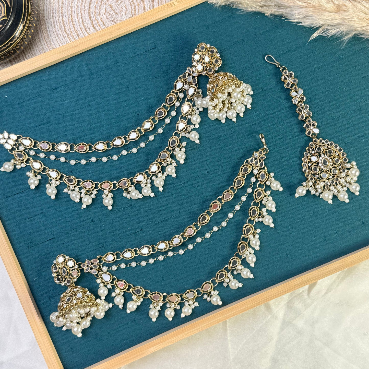 Mint green cluster Tikka Sahara Kundan Earrings