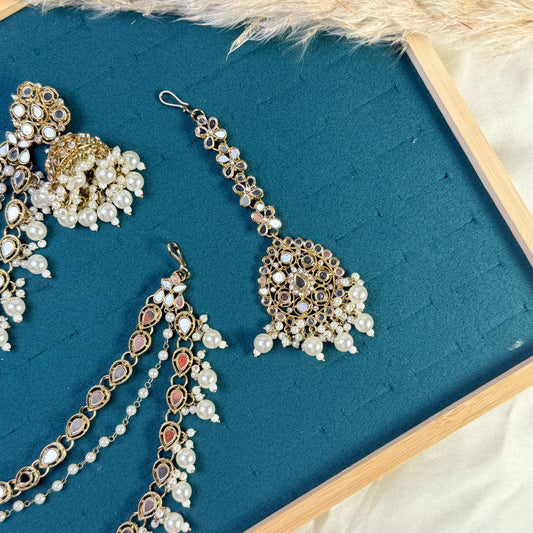 Mint green cluster Tikka Sahara Kundan Earrings