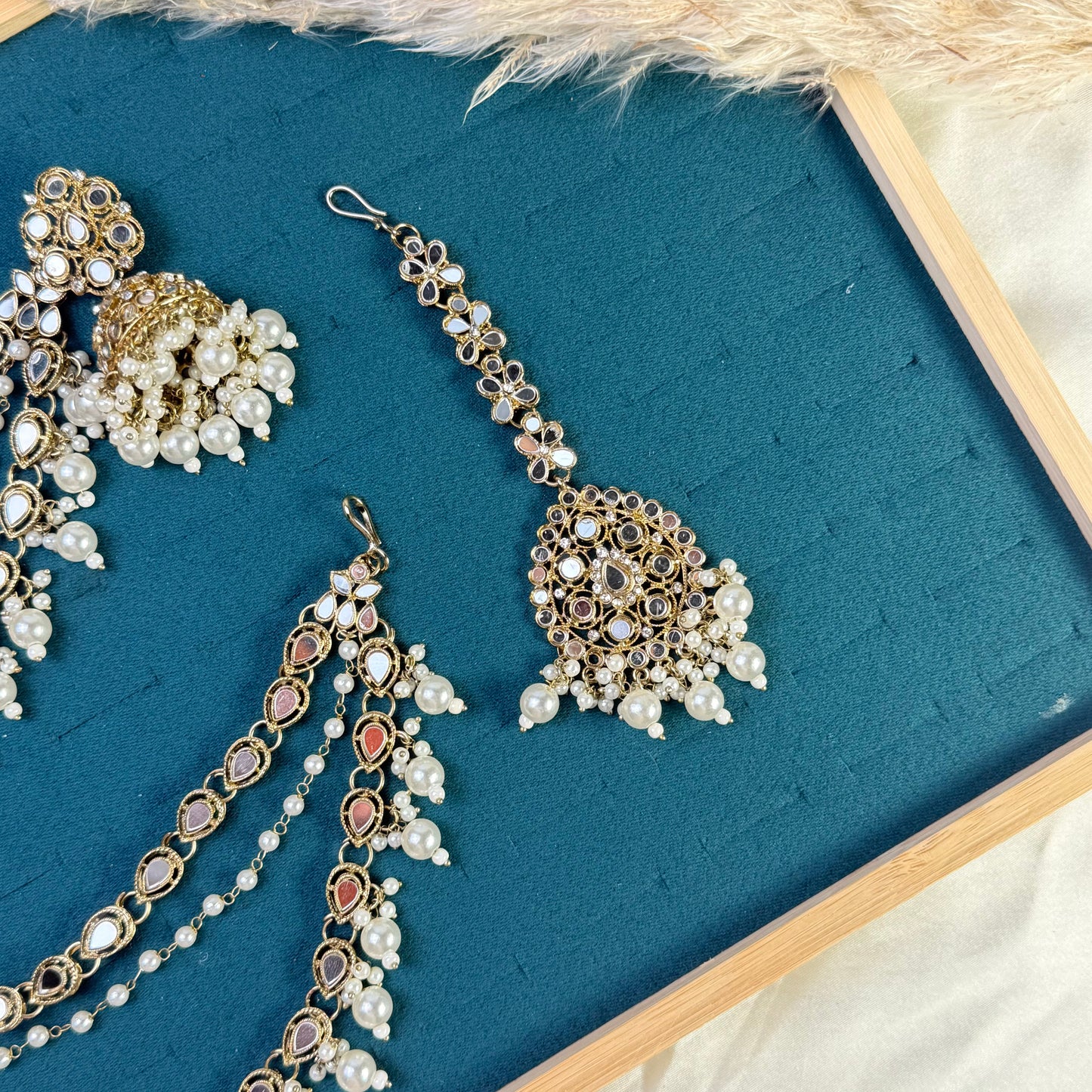 Mint green cluster Tikka Sahara Kundan Earrings
