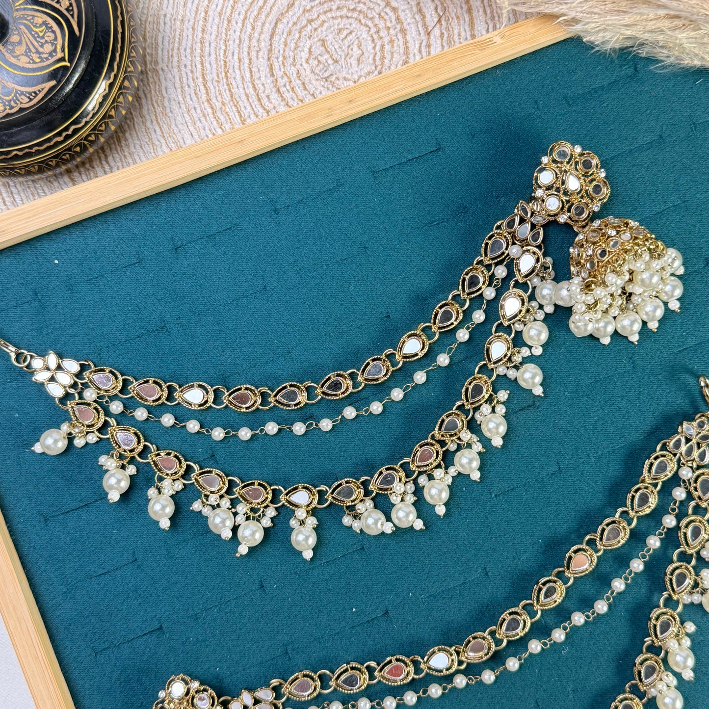 Mint green cluster Tikka Sahara Kundan Earrings