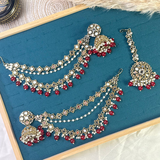 Midnight blue royal Tikka Sahara Kundan Earrings