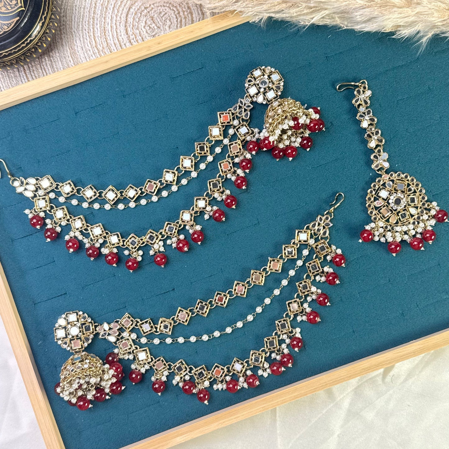 Midnight blue royal Tikka Sahara Kundan Earrings