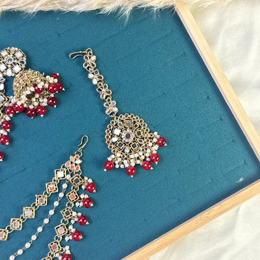 Midnight blue royal Tikka Sahara Kundan Earrings