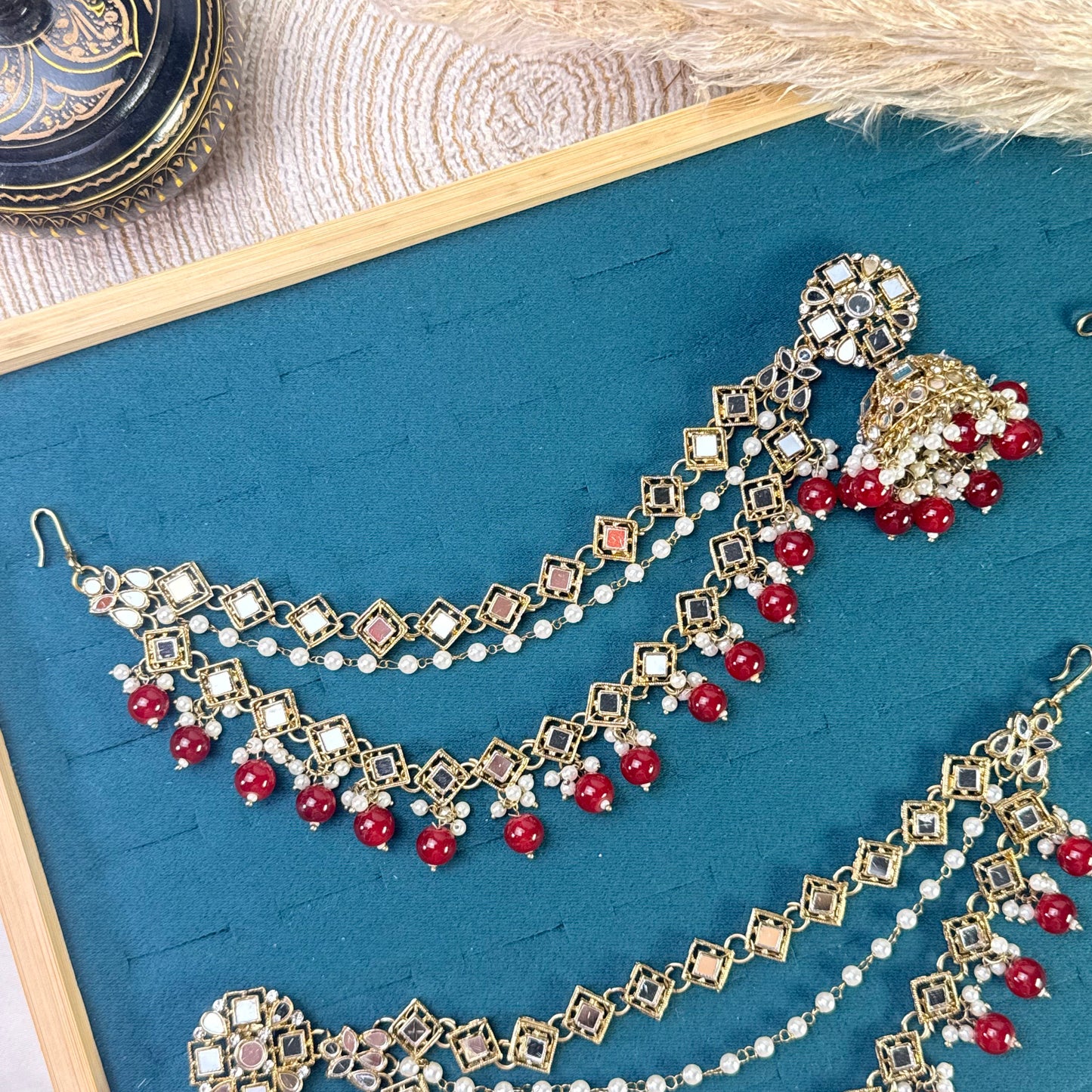 Midnight blue royal Tikka Sahara Kundan Earrings