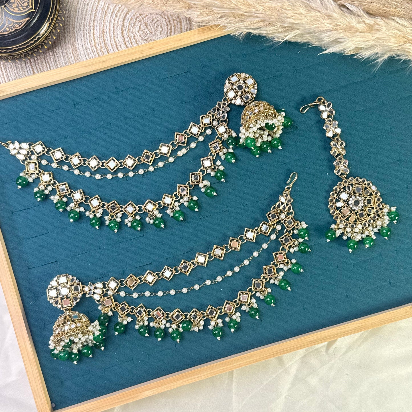 Champagne gold charm Tikka Sahara Kundan Earrings