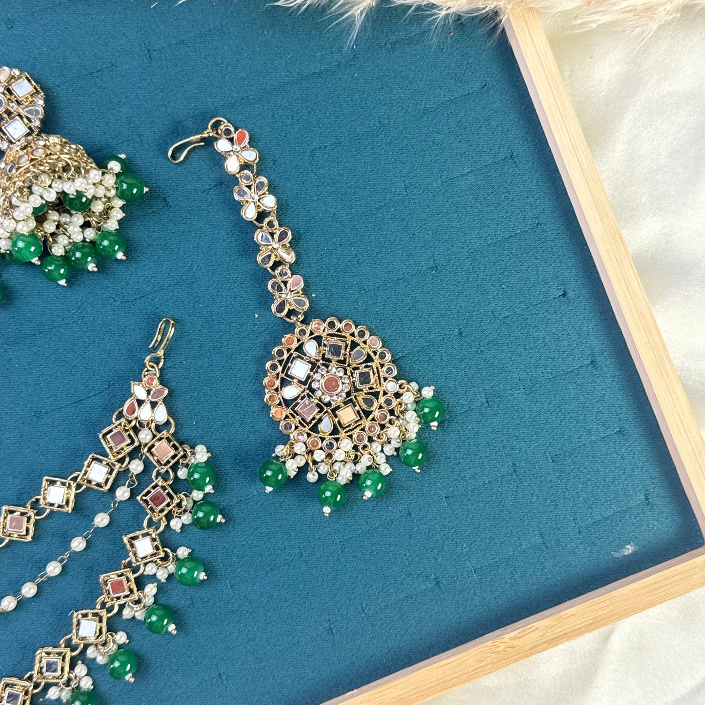 Champagne gold charm Tikka Sahara Kundan Earrings