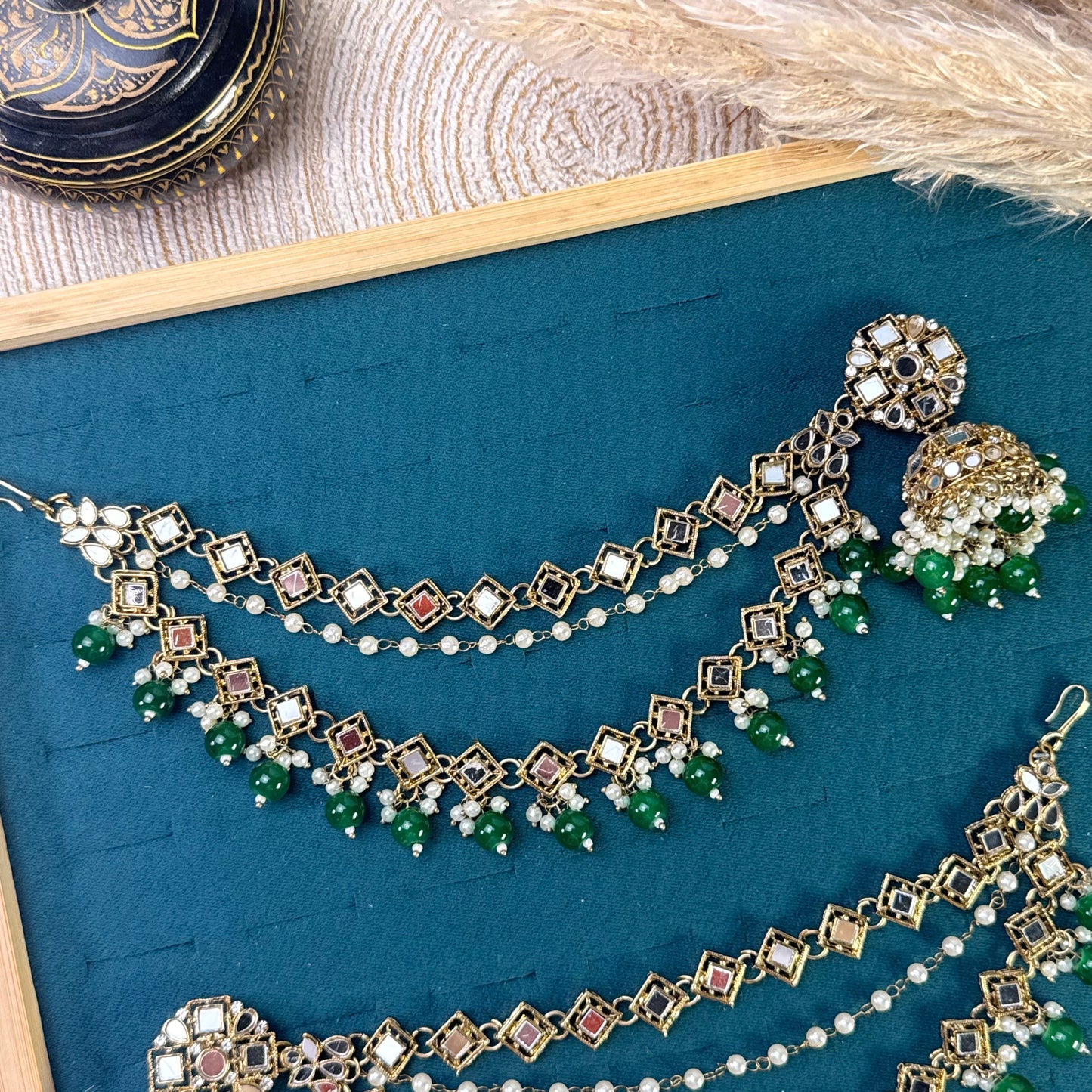 Champagne gold charm Tikka Sahara Kundan Earrings