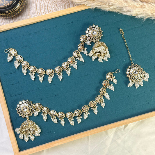Turquoise ethnic fusion Tikka Sahara Kundan Earrings