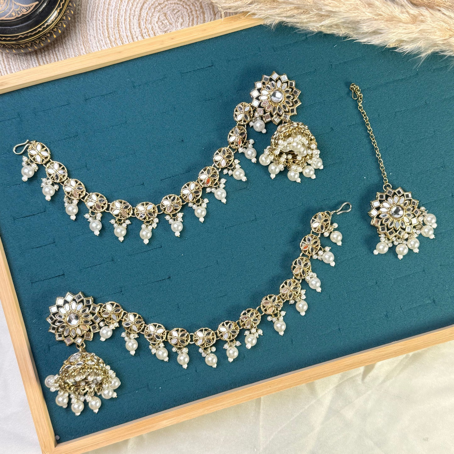 Turquoise ethnic fusion Tikka Sahara Kundan Earrings
