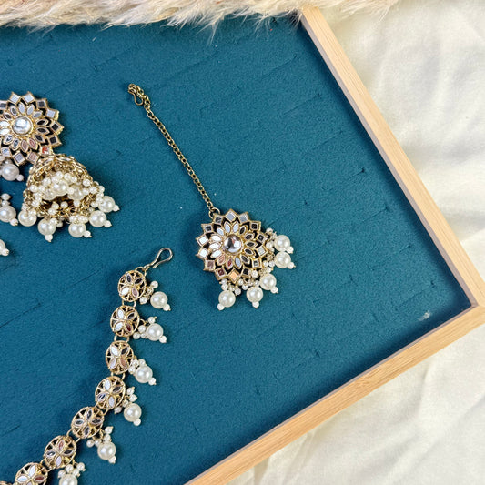 Turquoise ethnic fusion Tikka Sahara Kundan Earrings