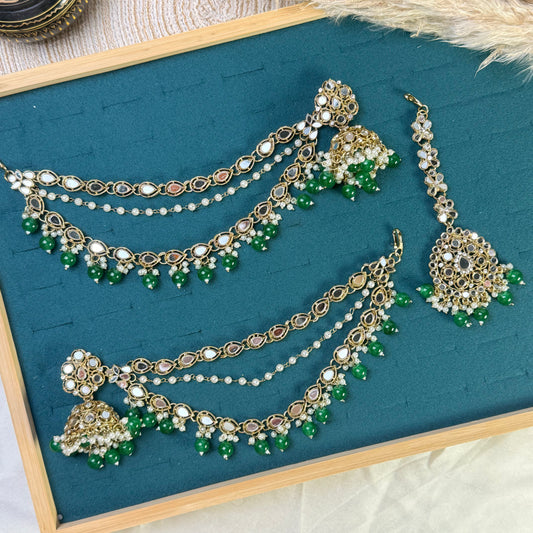 Antique pearl Tikka Sahara Kundan Earrings