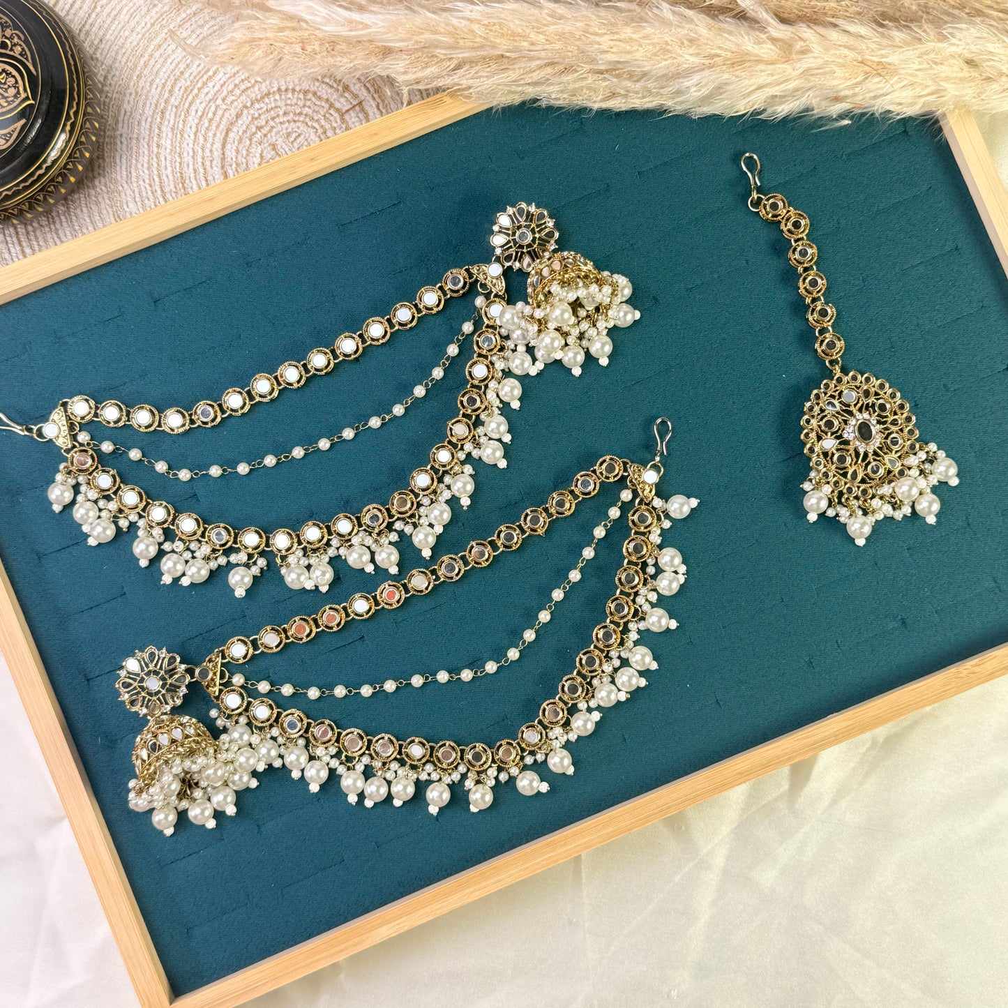 Pearl white layered Tikka Sahara Kundan Earrings