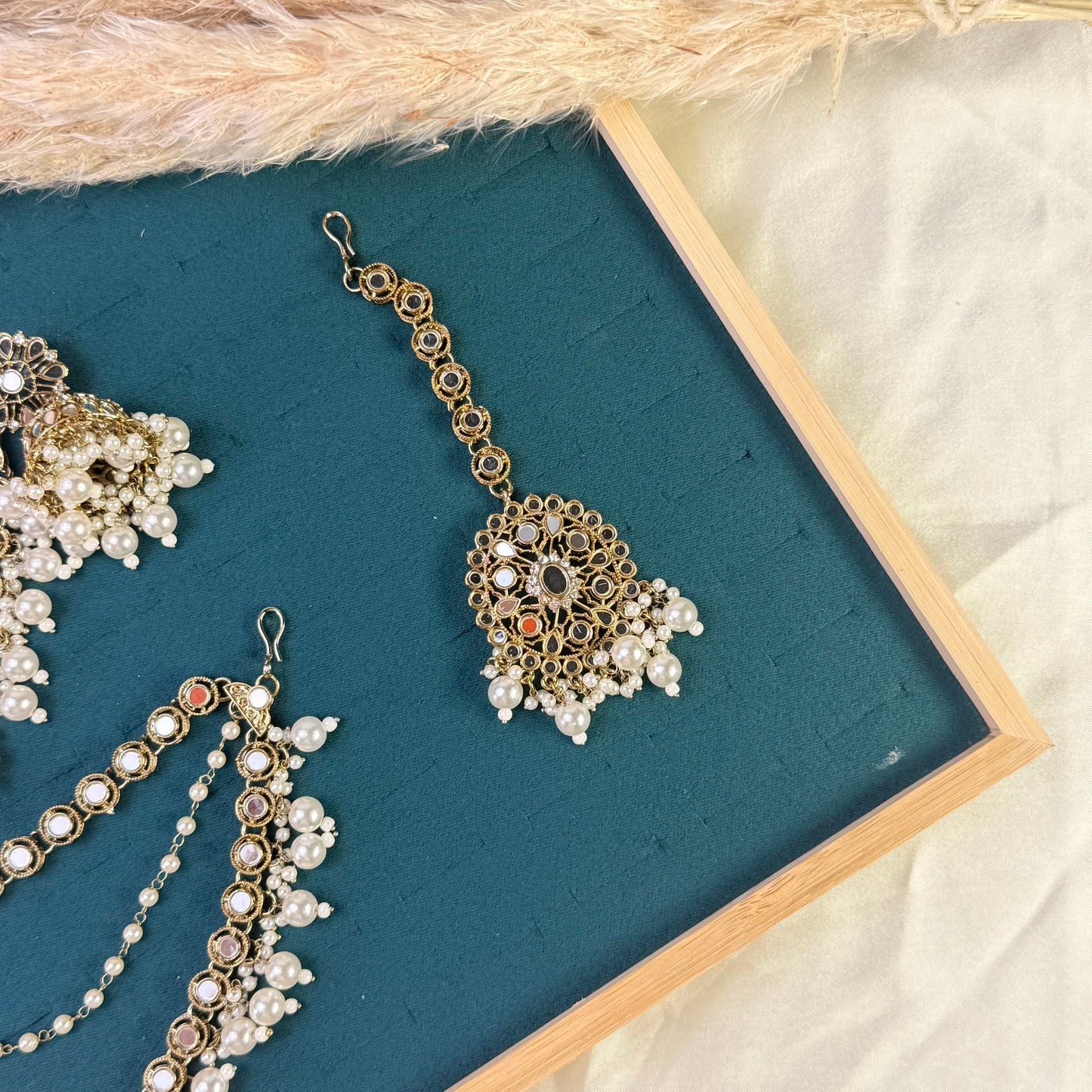 Pearl white layered Tikka Sahara Kundan Earrings