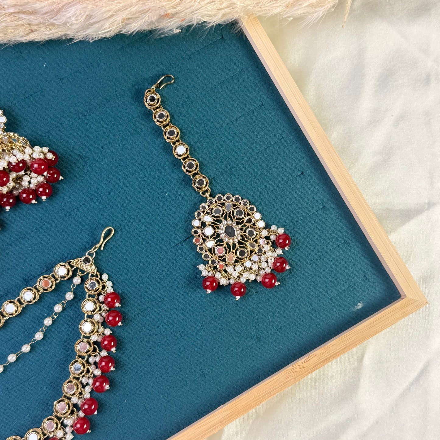 Maroon red layered Tikka Sahara Kundan Earrings
