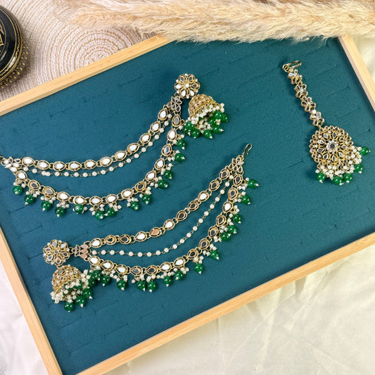 Teardrop emerald Tikka Sahara Kundan Earrings