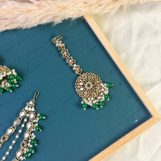 Teardrop emerald Tikka Sahara Kundan Earrings