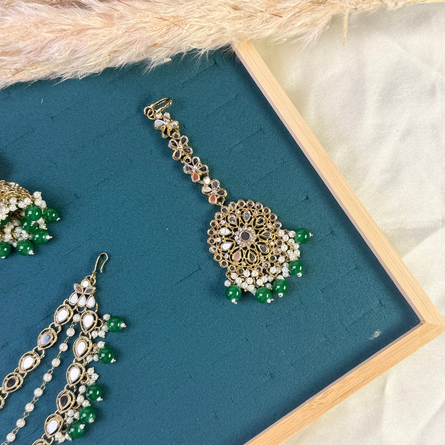 Teardrop emerald Tikka Sahara Kundan Earrings