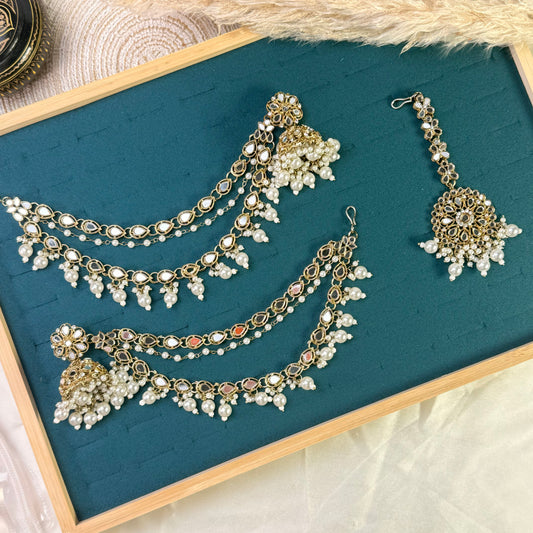 Teardrop pearl Tikka Sahara Kundan Earrings