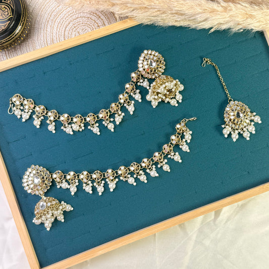Classic white jhumka Tikka Sahara Kundan Earrings