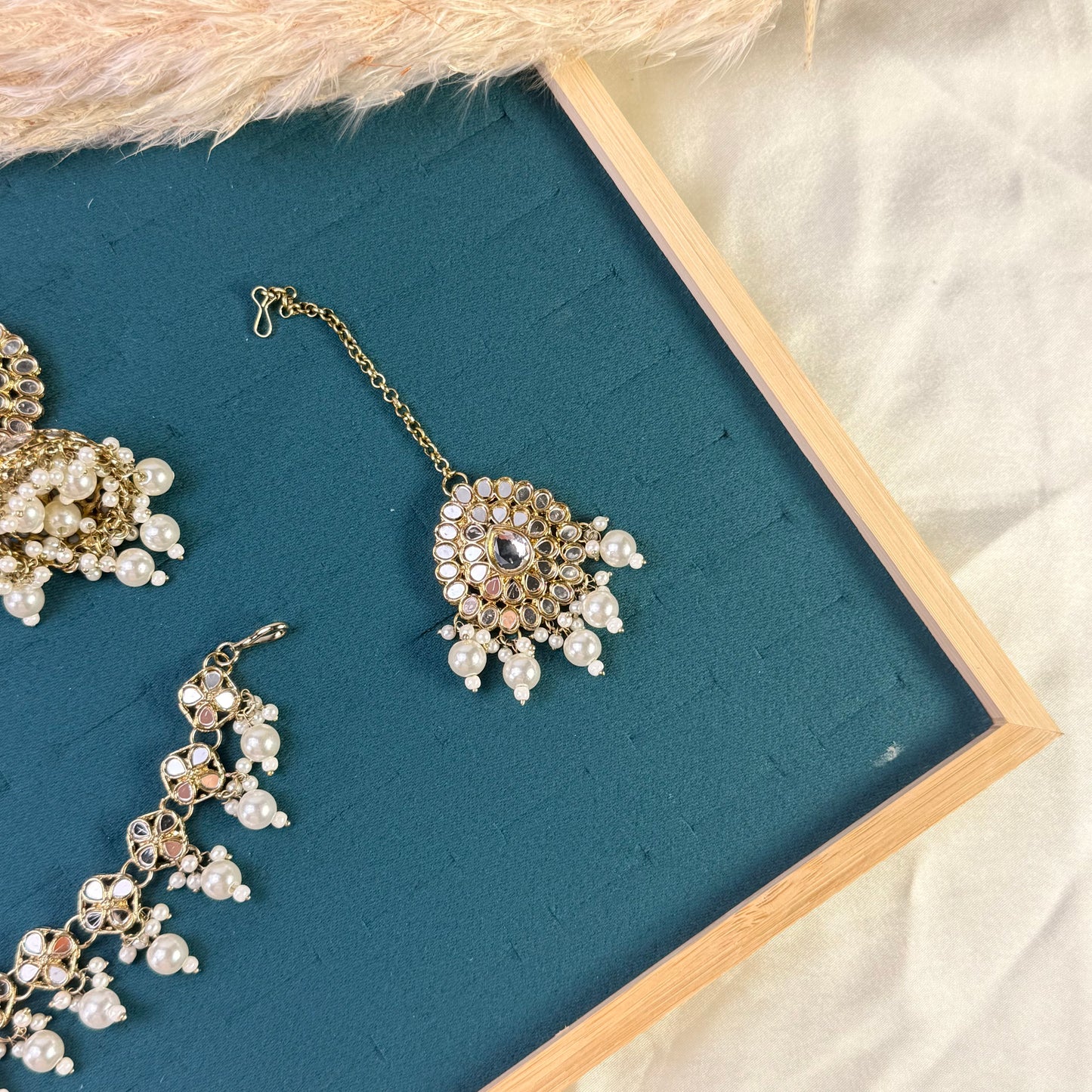 Classic white jhumka Tikka Sahara Kundan Earrings
