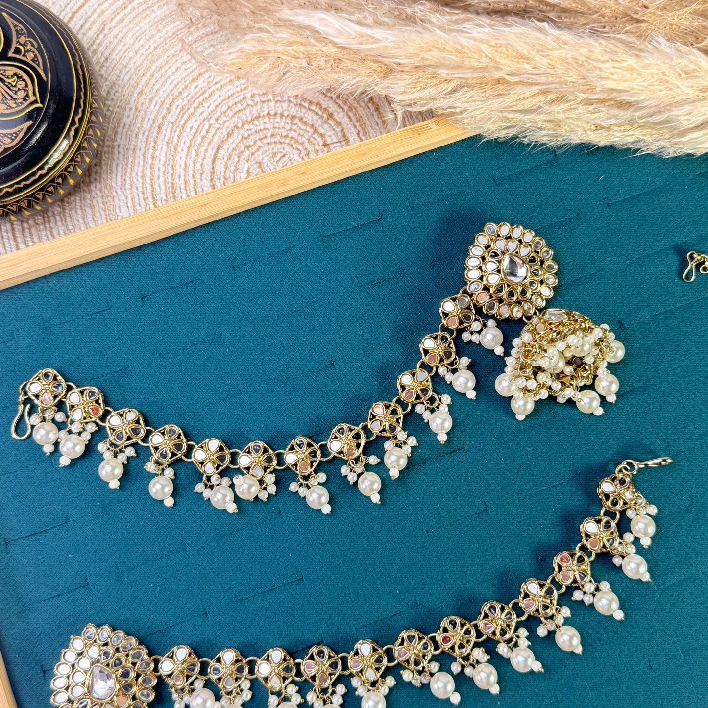 Classic white jhumka Tikka Sahara Kundan Earrings
