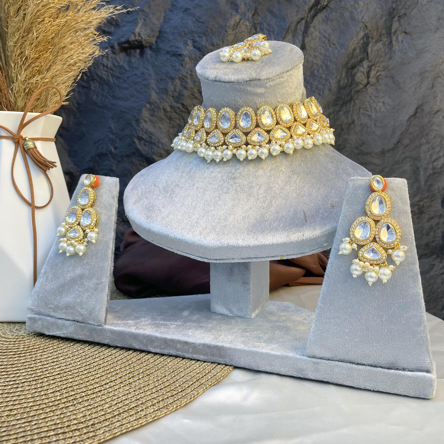 CELESTIAL TIERED TEARDROP KUNDAN NECKLACES