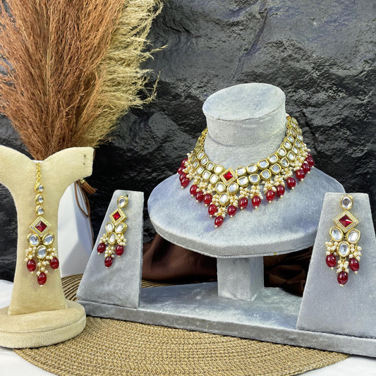 V-SHAPED MAJESTY MEDALLION KUNDAN NECKLACES