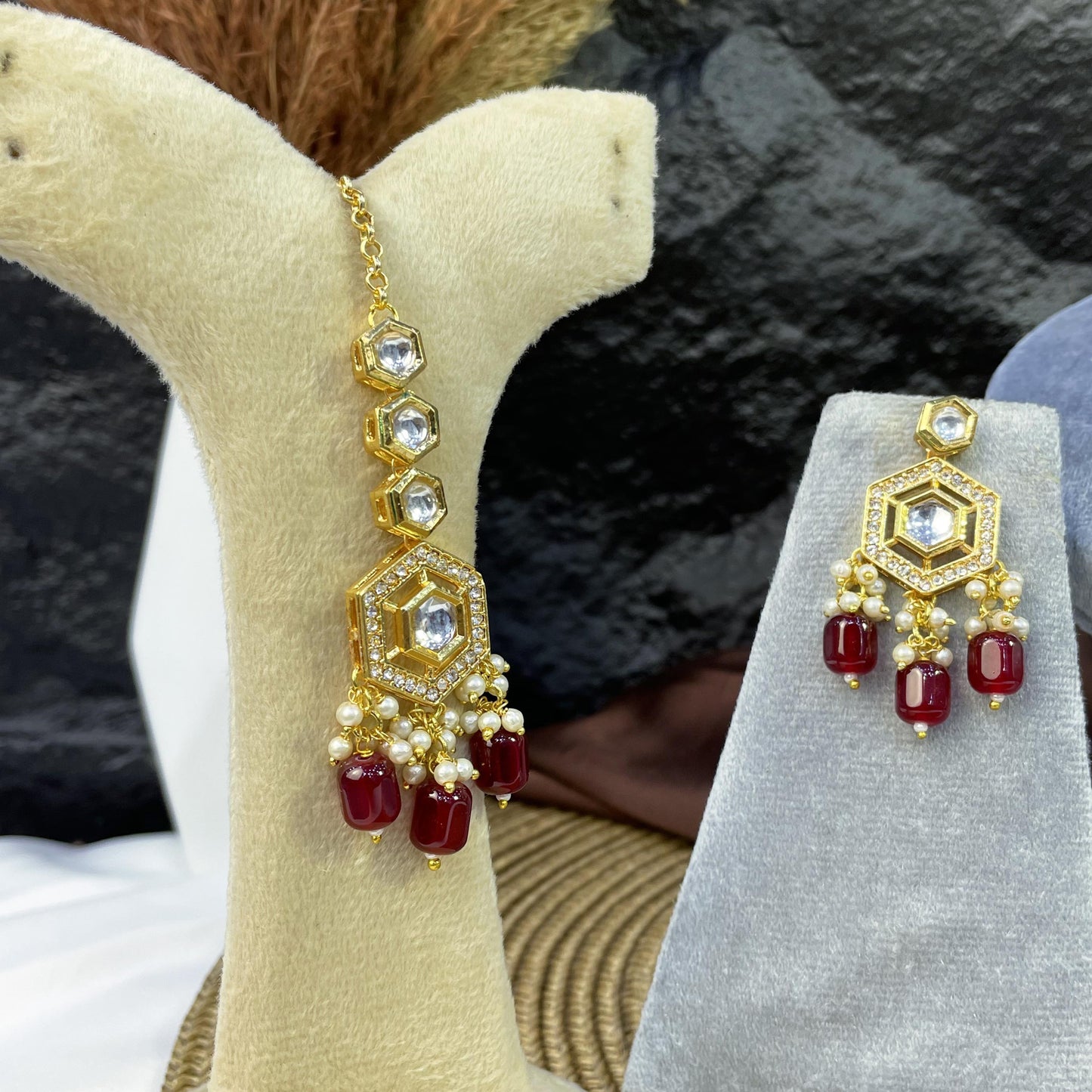 HEXAGONAL HALO GEOMETRIC KUNDAN NECKLACES