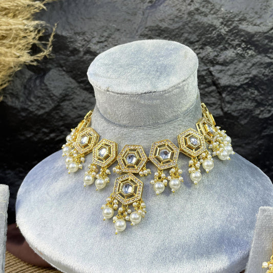 HEXAGONAL HALO GEOMETRIC KUNDAN NECKLACES