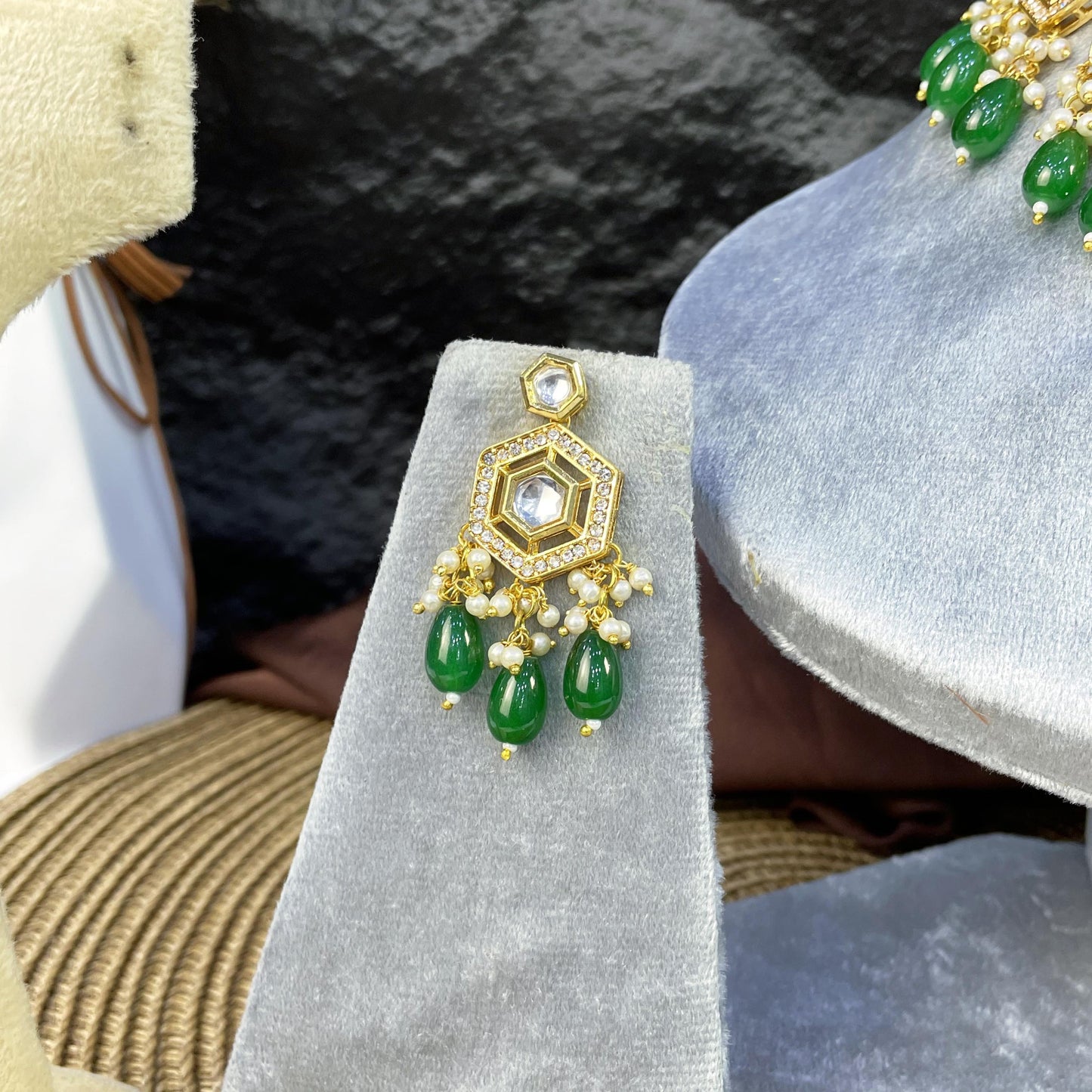 HEXAGONAL HALO GEOMETRIC KUNDAN NECKLACES