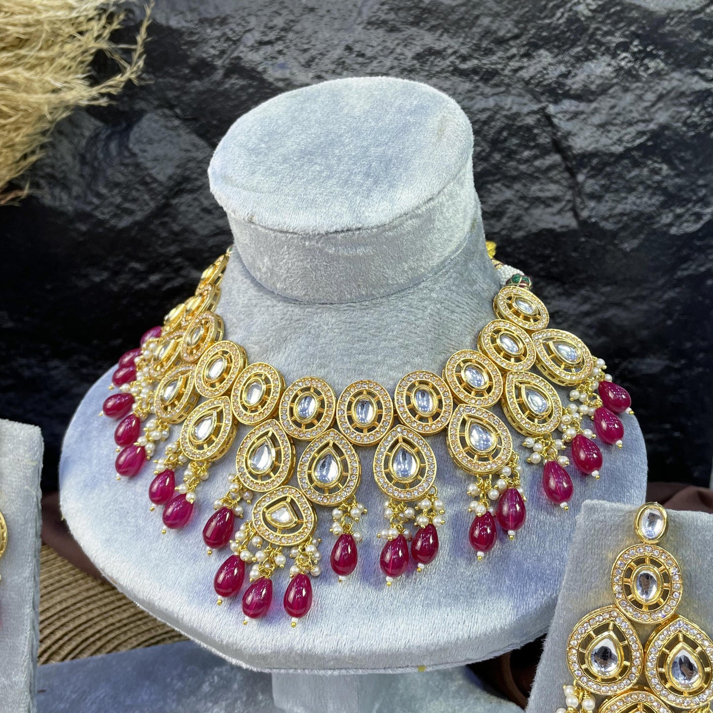 ROYAL TRI-TEARDROP FILIGREE KUNDAN NECKLACES