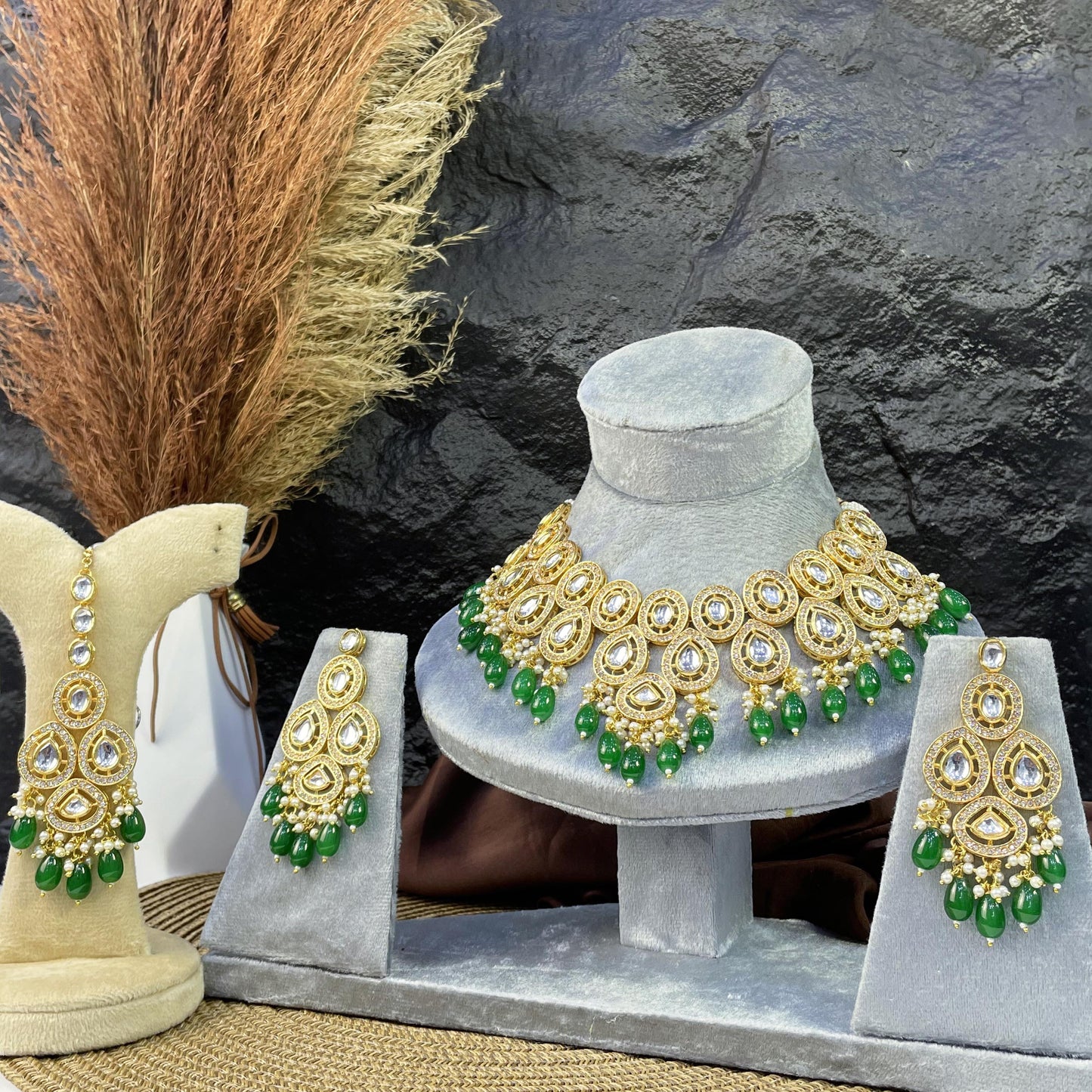 ROYAL TRI-TEARDROP FILIGREE KUNDAN NECKLACES